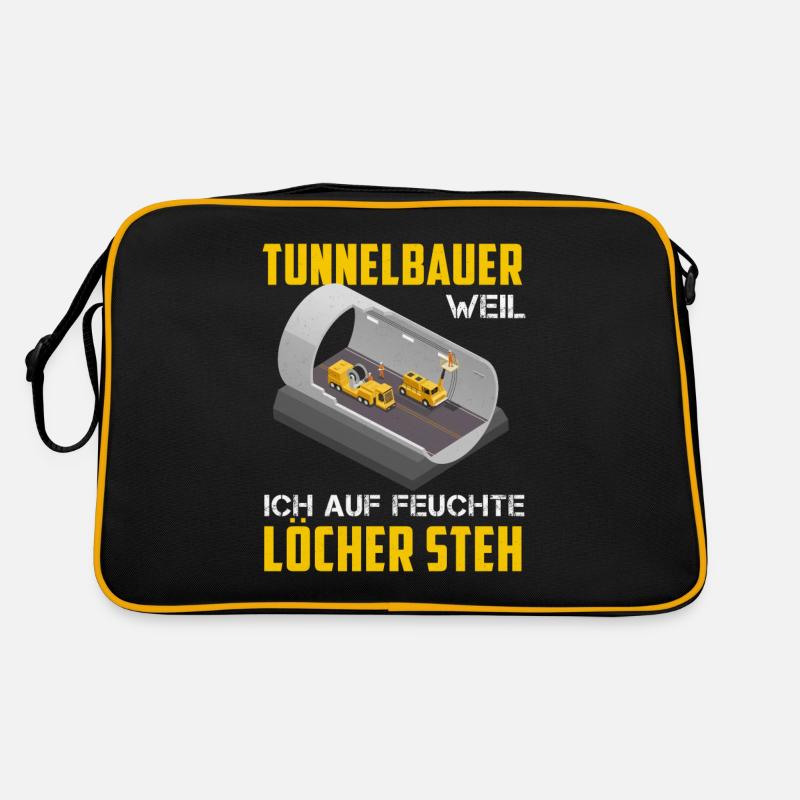 Tunnelbau Feuchte Löcher Lustig Tunnelbau Bagger - Retro Tasche - Schwarz/Gold