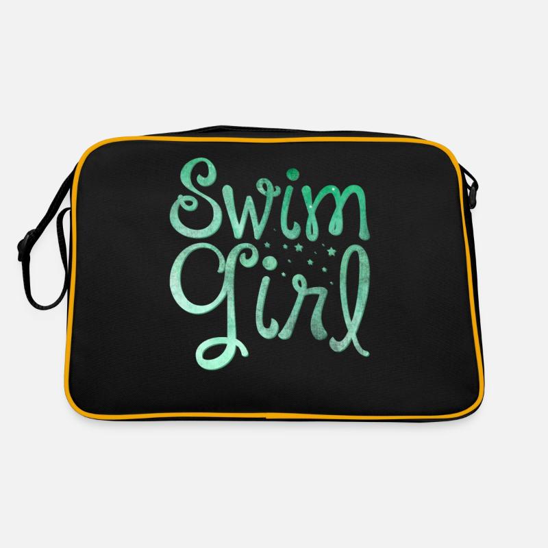 Schwimmerin Schwimmen Mädchen - Retro Tasche - Schwarz/Gold