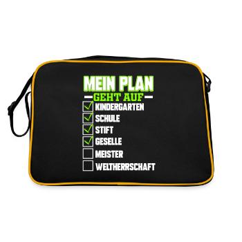 Plan geht auf Stift Geselle Meister Weltherrschaft - Retro Tasche - Schwarz/Gold - Hinten