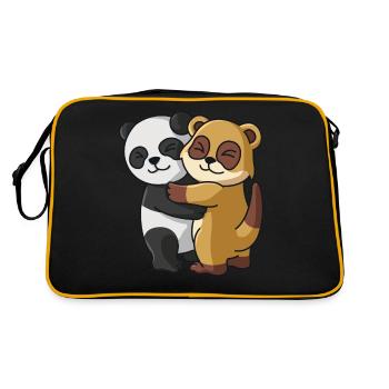 Panda Erdmännchen Liebe niedliche Tiere knuddeln - Retro Tasche - Schwarz/Gold - Hinten