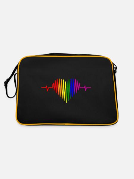 LGBT Herzschlag Regenbogen LGBT Pride Gay Pride - Retro Tasche - Schwarz/Gold - Hinten