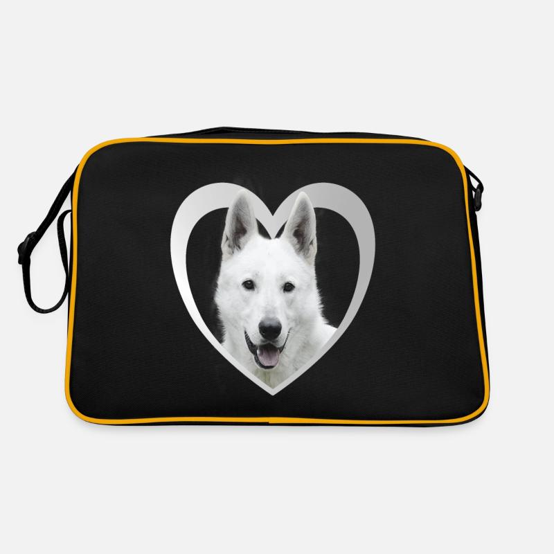 Weißer Schäferhund - Weisser Schäferhund Herz - Retro Tasche - Schwarz/Gold