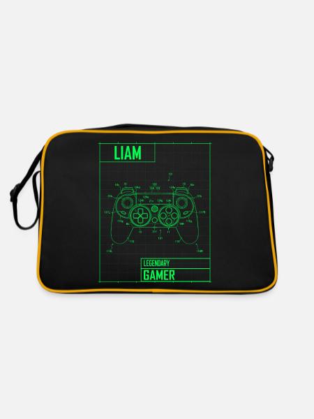 Liam Name Geschenk Personalisiert Legendärer - Retro Tasche - Schwarz/Gold - Hinten