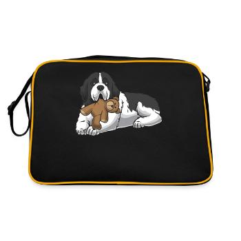 Landseer dog with plush toy - Retro Bag - black/gold - Back