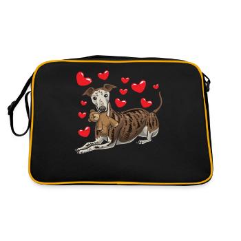 Galgo Espanol dog with plush toy and many - Retro Bag - black/gold - Back