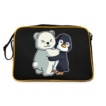 Eisbär und Pinguin niedliche Tiere knuddeln - Retro Tasche - Schwarz/Gold - Hinten