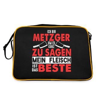 Metzger Fleischer Fleisch Fleischerei Geschenk - Retro Tasche - Schwarz/Gold - Hinten