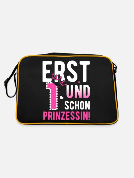 1. Geburtstag Mädchen 1 Jahre Prinzessin Party - Retro Tasche - Schwarz/Gold - Hinten