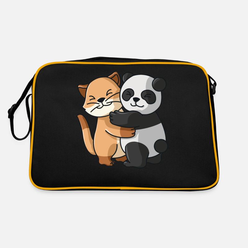 Cat and Panda Hug Cuddle Animals Retro Bag