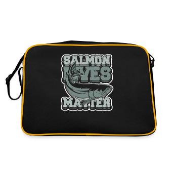 Lachs lebt wichtig – Fliegenfischen Lachs - Retro Tasche - Schwarz/Gold - Hinten