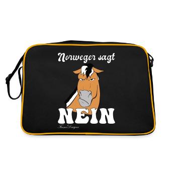 Norweger sagt Nein, Lustiges freches Pferde - Retro Tasche - Schwarz/Gold - Hinten
