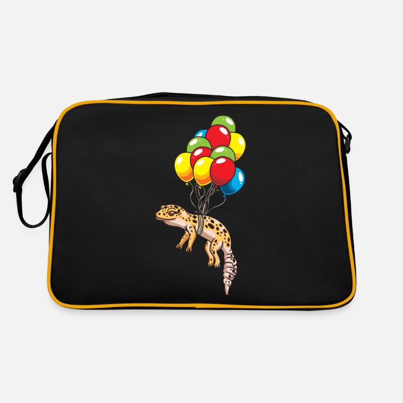 Leopardgecko mit Luftballons Geschenk - Retro Tasche - Schwarz/Gold