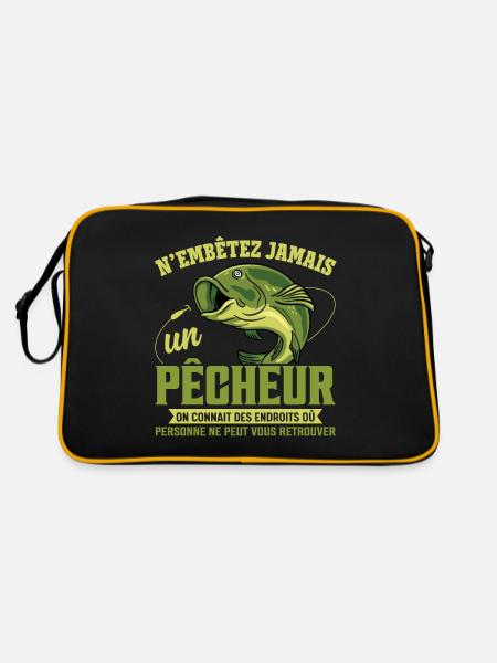 N'embêtez Jamais Un Pêcheur Cadeau Pêche Humour - Sac Retro - noir/or