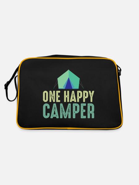 Camping Zelten Natur Freiheit Urlaub Ferien - Retro Tasche - Schwarz/Gold - Hinten