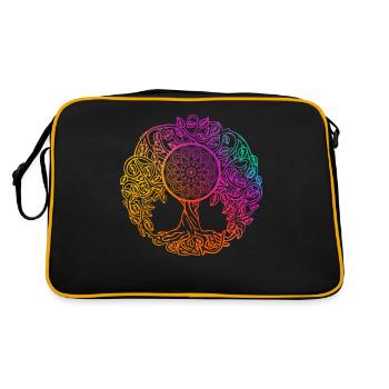 Mandala Baum des Lebens - Retro Tasche - Schwarz/Gold - Hinten