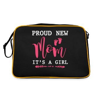Stolze Mutter Mädchen Neugeborenes Baby - Retro Tasche - Schwarz/Gold - Hinten