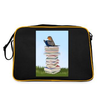 Robin reads books bird friend songbird - Retro Bag - black/gold - Back
