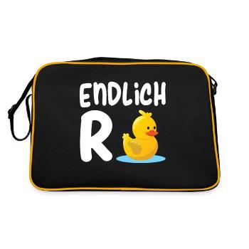 Endlich Rentnerin - Endlich Rente Ente - Retro Tasche - Schwarz/Gold - Hinten