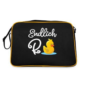 Endlich Rentnerin - Endlich Rente Ente - Retro Tasche - Schwarz/Gold - Hinten