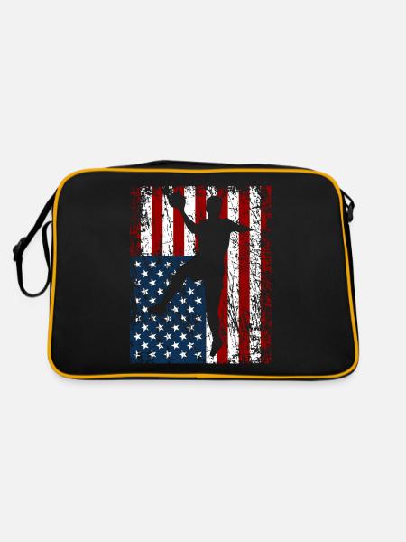 Handballer Handball Herren Geschenk USA Flagge - Retro Tasche - Schwarz/Gold - Hinten