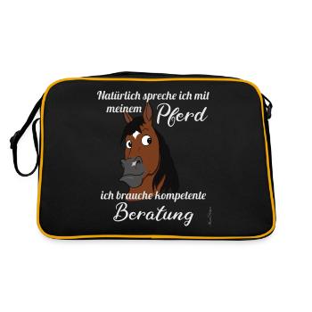 Lustiger Pferde Spruch mit Comic Pony Kopf süßes - Retro Tasche - Schwarz/Gold - Hinten