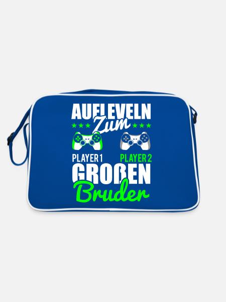 Gamer Bruder Aufleveln zum Grossen Bruder - Retro Tasche - Blau/Weiß - Hinten