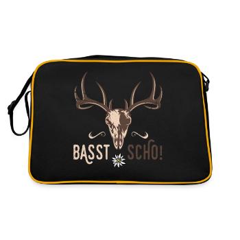 Basst Scho Hirsch Geweih Bayern Bayrischer Dialekt - Retro Tasche - Schwarz/Gold - Hinten