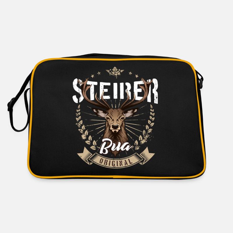 Steirer Bua Steirerbua Steiermark Hirsch Jäger - Retro Tasche - Schwarz/Gold