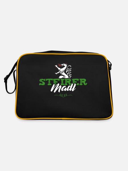 Steirermadl Steiermark Steirer Madl Steirerin - Retro Tasche - Schwarz/Gold - Hinten