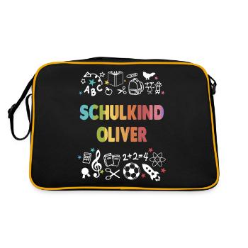 Oliver Einschulung Kindergarten vorbei Grundschule - Retro Tasche - Schwarz/Gold - Hinten