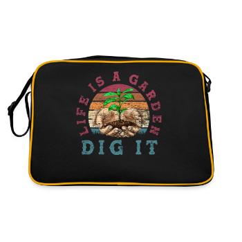 Leben Garten Gärtner - Retro Tasche - Schwarz/Gold - Hinten