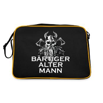 Wikinger Mann Bart Spruch Geschenkidee - Retro Tasche - Schwarz/Gold - Hinten