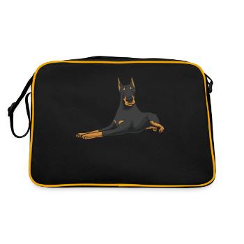 Dobermann Kupiert Hund - Retro Tasche - Schwarz/Gold - Hinten