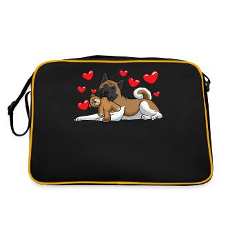 American Akita with cuddly toy - Retro Bag - black/gold - Back