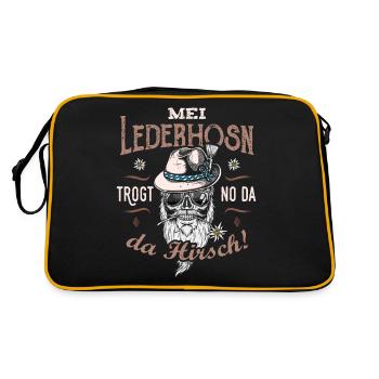 Lustige Sprüche Mei Lederhosn Hirsch - Retro Tasche - Schwarz/Gold - Hinten