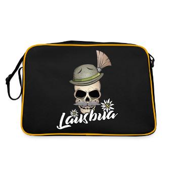 Lausbua Totenkopf Bayrischer Bua Trachten Shirt - Retro Tasche - Schwarz/Gold - Hinten