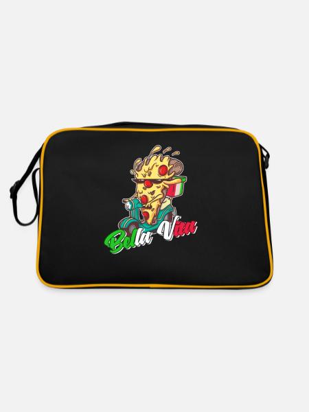 Italien La Bella Vita Pizza Stück auf Scooter für - Retro Tasche - Schwarz/Gold - Hinten