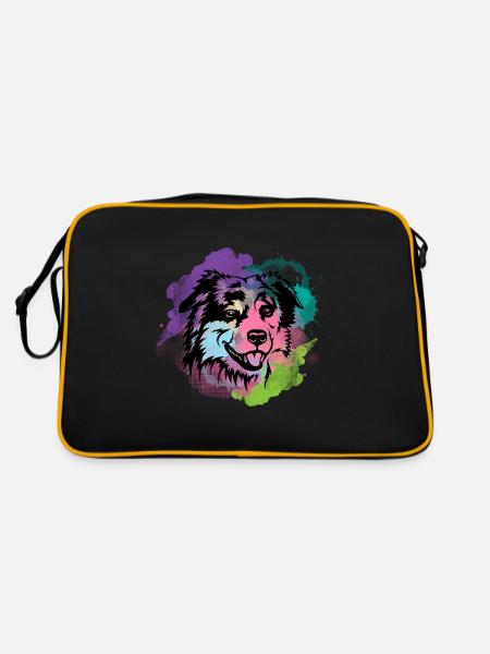 Dog Lover I Splash Art Miniature American Shepherd - Retro Bag - black/gold - Back
