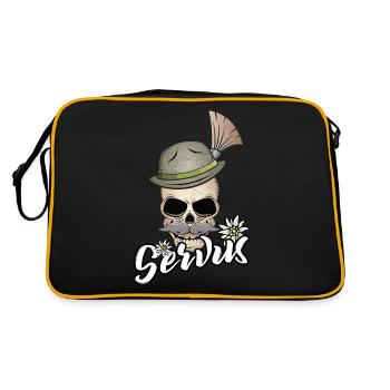 Servus Totenkopf Bayern bayrischer Bua Lausbua - Retro Tasche - Schwarz/Gold - Hinten