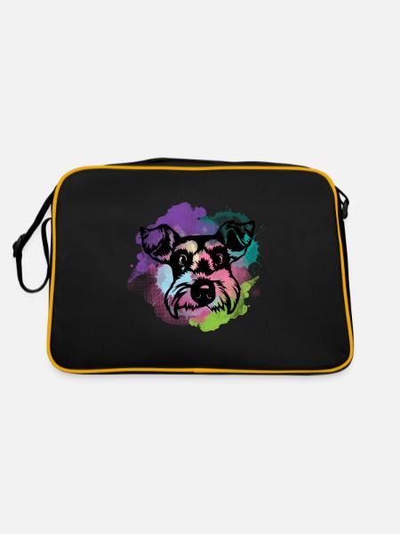 Dog Lover I Splash Art Miniature Schnauzer - Retro Tasche - Schwarz/Gold - Hinten