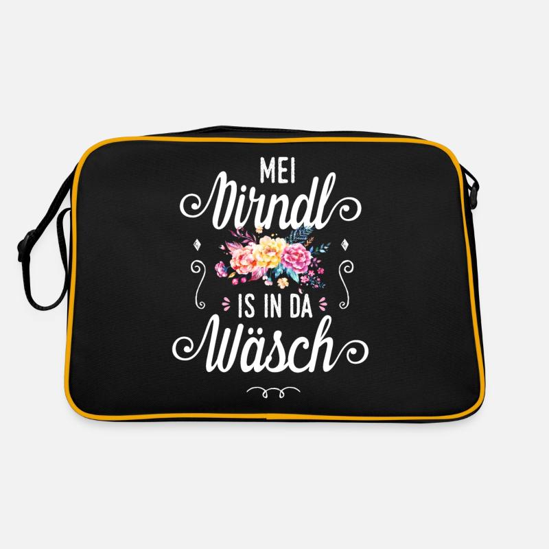 Mei Dirndl is in da Wäsch Trachtenshirt Sprüche - Retro Tasche - Schwarz/Gold