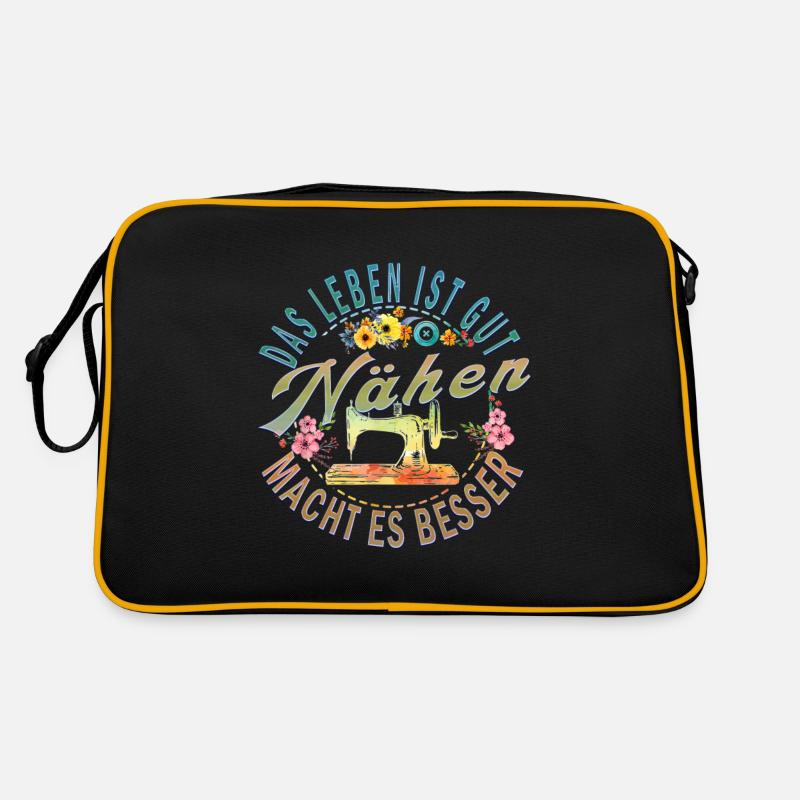 Nähen schneidern Nadelarbeit Nähspruch - Retro Tasche - Schwarz/Gold