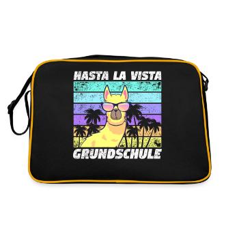 Einschulung 5.Klasse Lama Alpaka Grundschule - Retro Tasche - Schwarz/Gold - Hinten