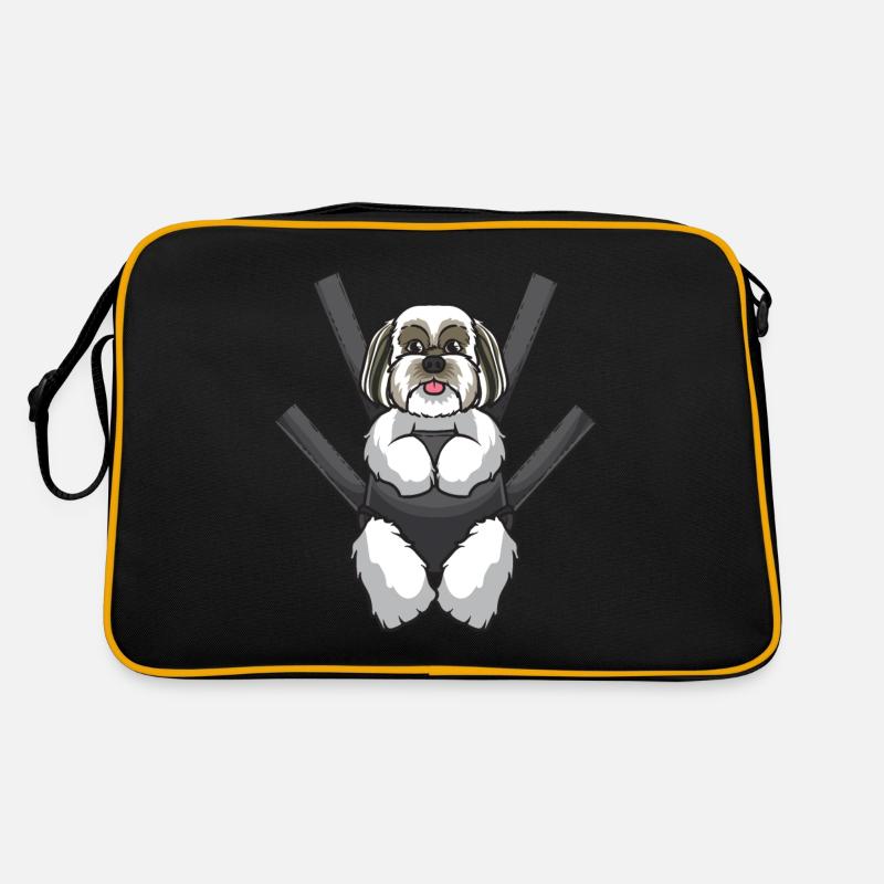 Lhasa Apso Hund - Retro Tasche - Schwarz/Gold