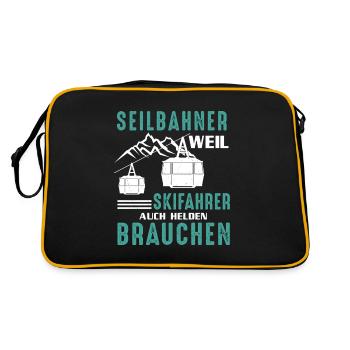 Seilbahn Gondel Bergbahn Skifahrer Helden Lustig - Retro Tasche - Schwarz/Gold - Hinten