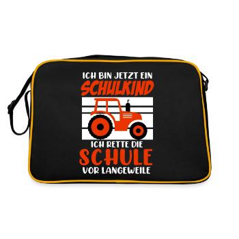 Schulkind 2021 rettet Schule vor Langeweile - Retro Tasche - Schwarz/Gold - Hinten