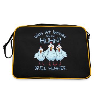 Was ist besser als ein Huhn? Drei Hühner - Retro Tasche - Schwarz/Gold - Hinten