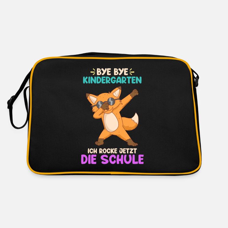 Einschulung 2021 Schulkind 1. Klasse Schulanfang - Retro Tasche - Schwarz/Gold