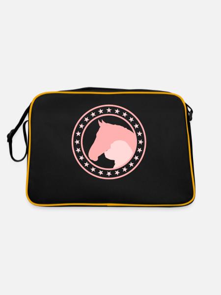 Pferd Hund Pony - Retro Tasche - Schwarz/Gold - Hinten