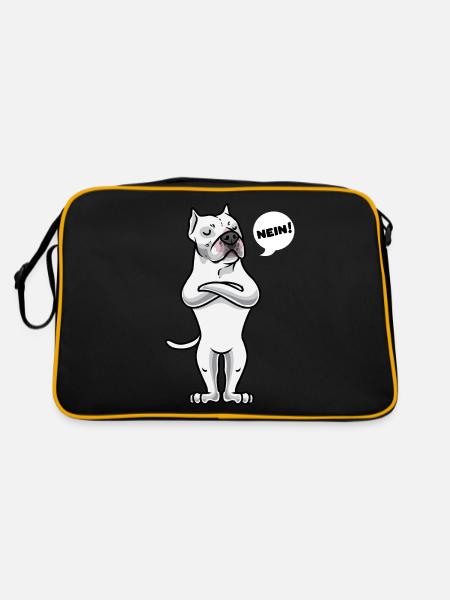 Sturer Dogo Argentino Hund - Retro Tasche - Schwarz/Gold - Hinten